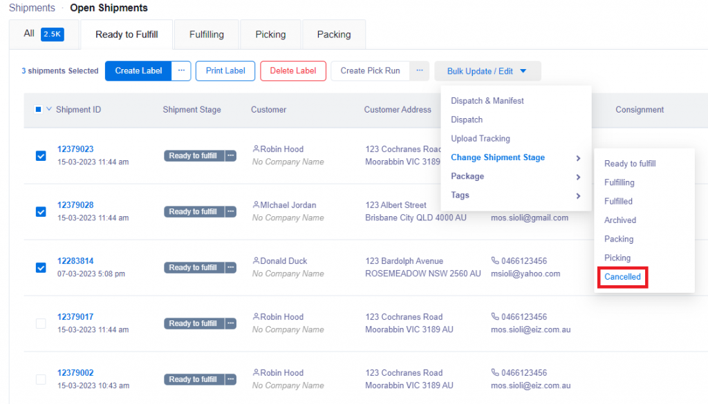 How to cancel a shipment – EIZ Docs