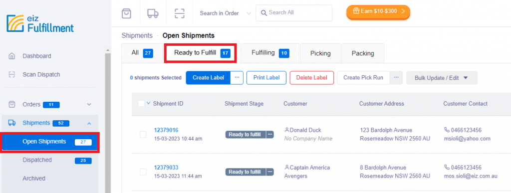 How to create Shipments from orders – EIZ Docs